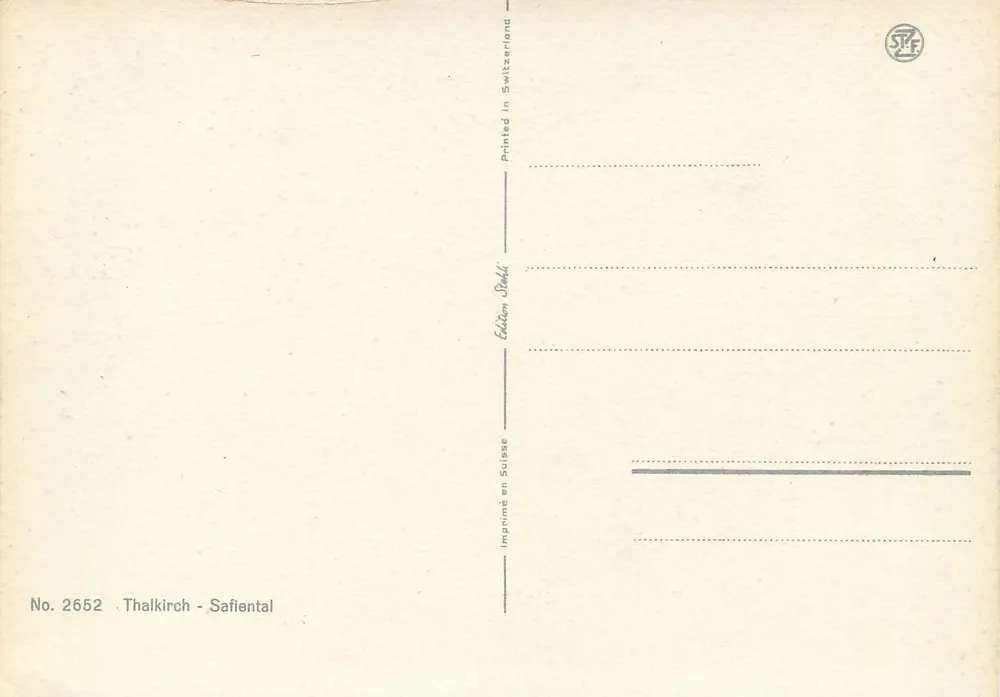 Thalkirch - Safiental — editor STZF, n° 2652 - Verso