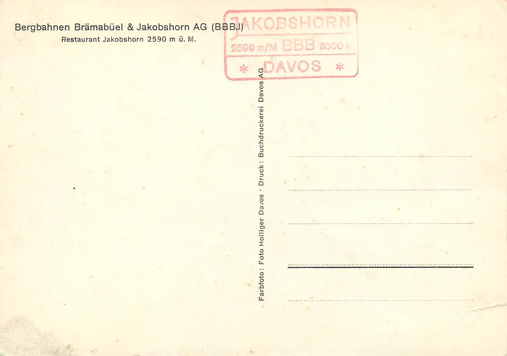 Restaurant Jakobshorn — 2590 m ü. M. — Bergbahnen Brämabüel & Jakobshorn AG (BBBJ) Davos - Rückseite