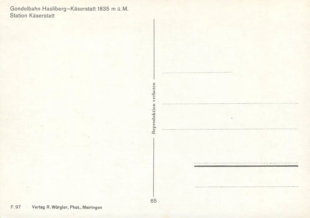 Estación de la teleférico Käserstatt — 1835 m s.n.m. — Verlag R. Würgler, Fot., Meiringen - Reverso