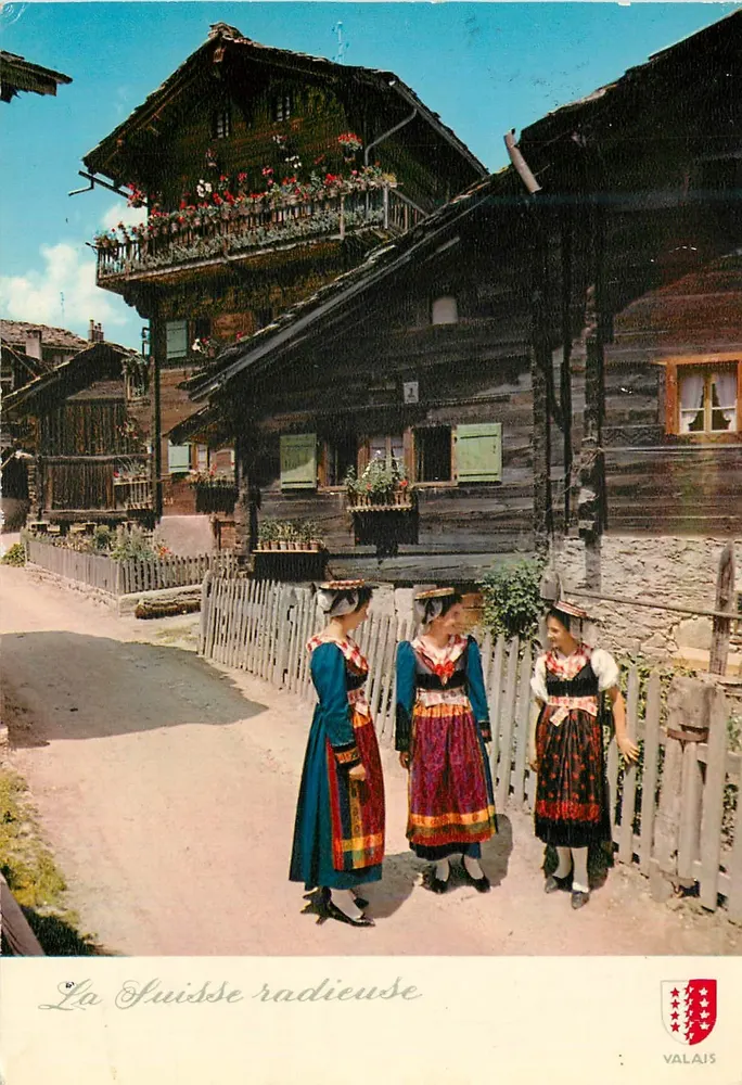 Chalets von Évolene — junge Mädchen im Festkleid — Éditions Jaeger, Genf - Vorderseite