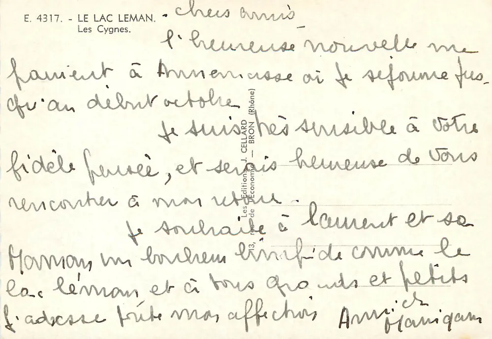 O Lago Léman — Os Cisnes — Les Éditions J. Cellard — n° E. 4317 - Verso
