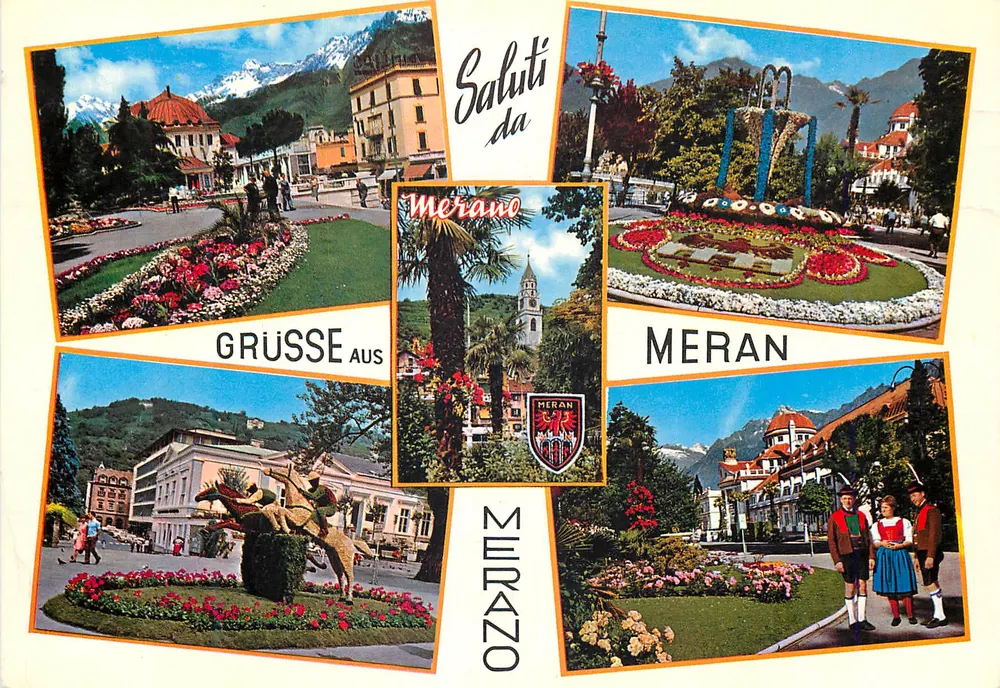 Meran — vista panorâmica e florida — editor Merano - Frente