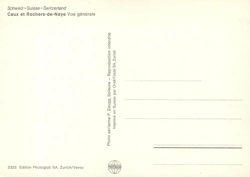 Caux und Rochers-de-Naye — Allgemeine Ansicht — Edition Photoglob SA, Zürich/Vevey - Rückseite