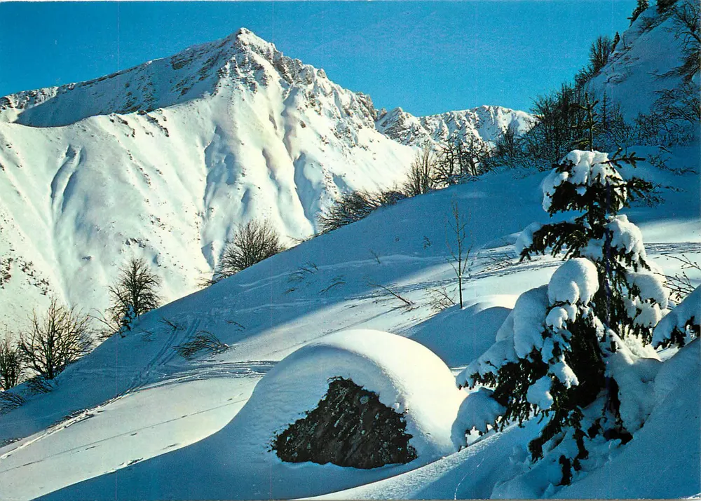 Montanha nevada — vista de férias na Suíça — Géophoto Édition Deriaz Baulmes n°14494 - Frente