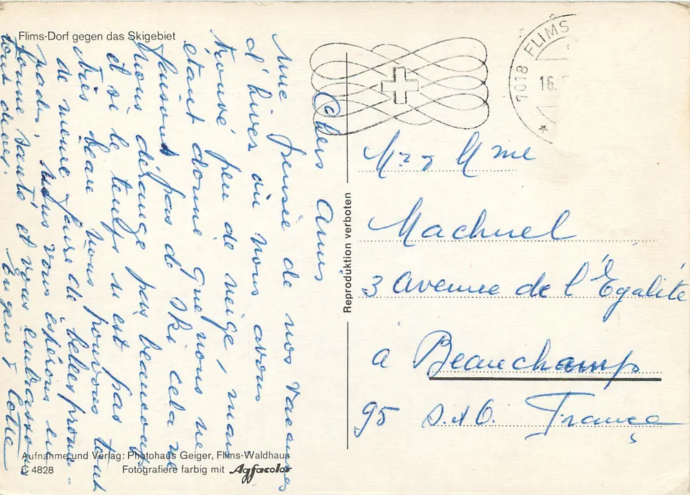 Flims — aldeia nevada — Photohaus Geiger, Flims-Waldhaus, n° 4828 - Verso