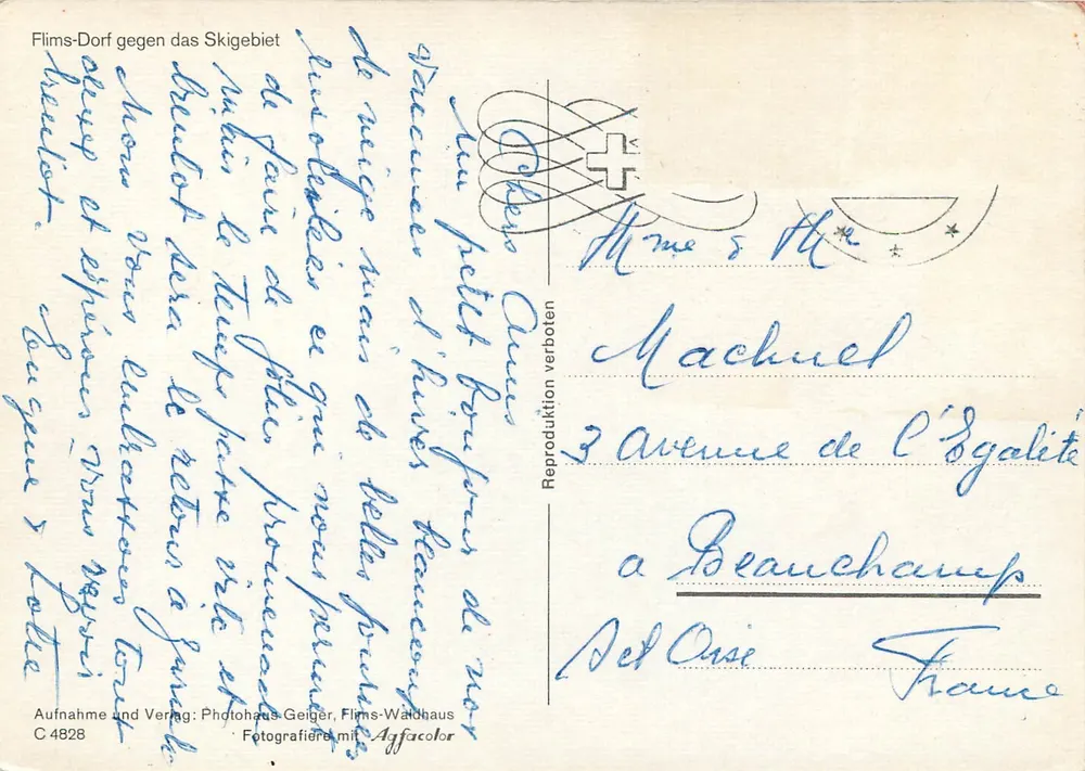 Flims-Dorf contra o local de esqui — Photohaus Geiger, Flims-Waldhaus, C 4828 - Verso