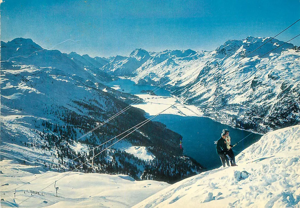 Silvaplana - Corvatsch — Giand'Alva Skilift mit Oberengadiner See — Verlag: Druck Lingadin Press AG, Nr. 1129 - Vorderseite