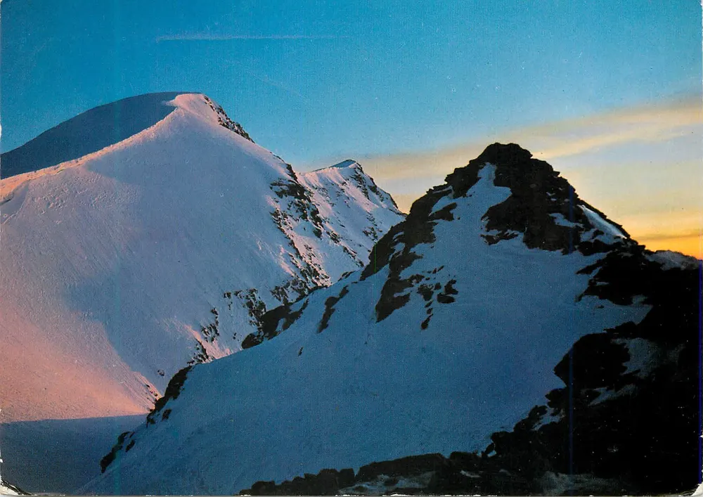 Piz Murtel und Piz Corvatsch — Abendrot, Bergrestaurant Corvatsch — Verlag: PHOTO MAX. Wagner-de-Baeroy, St. Moritz - Vorderseite