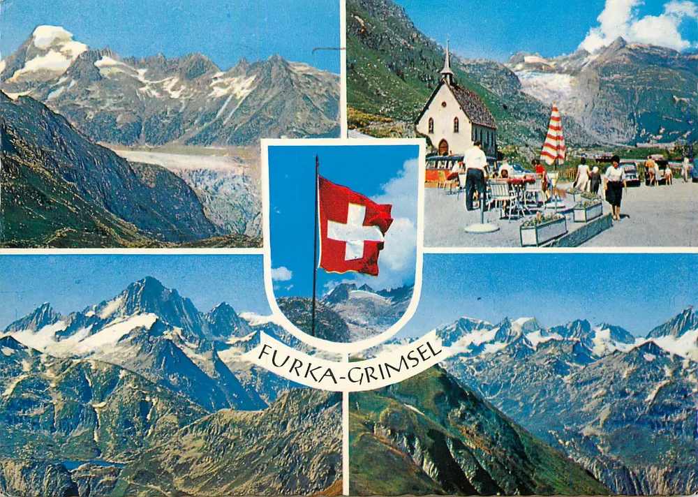 Furka-Grimsel — Berghellingen, gletsjer en kapel — Verlag Engelberger, n° 7351 - Voorkant