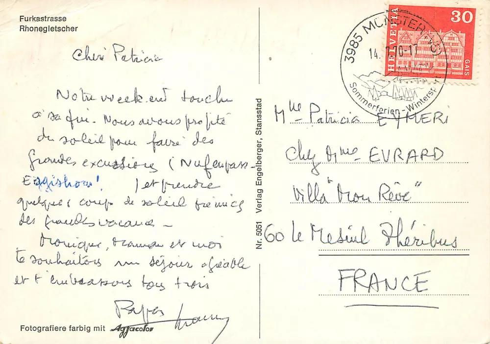 Gletscher de Rhone — vue du Furka Pass — éditeur Verlag Engelberger, n° 5051 - Rückseite