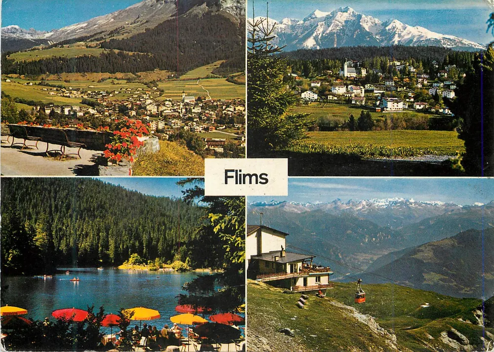 Flims — vista panorâmica e lago — editor Photohaus Geiger, n° 4/27 - Frente