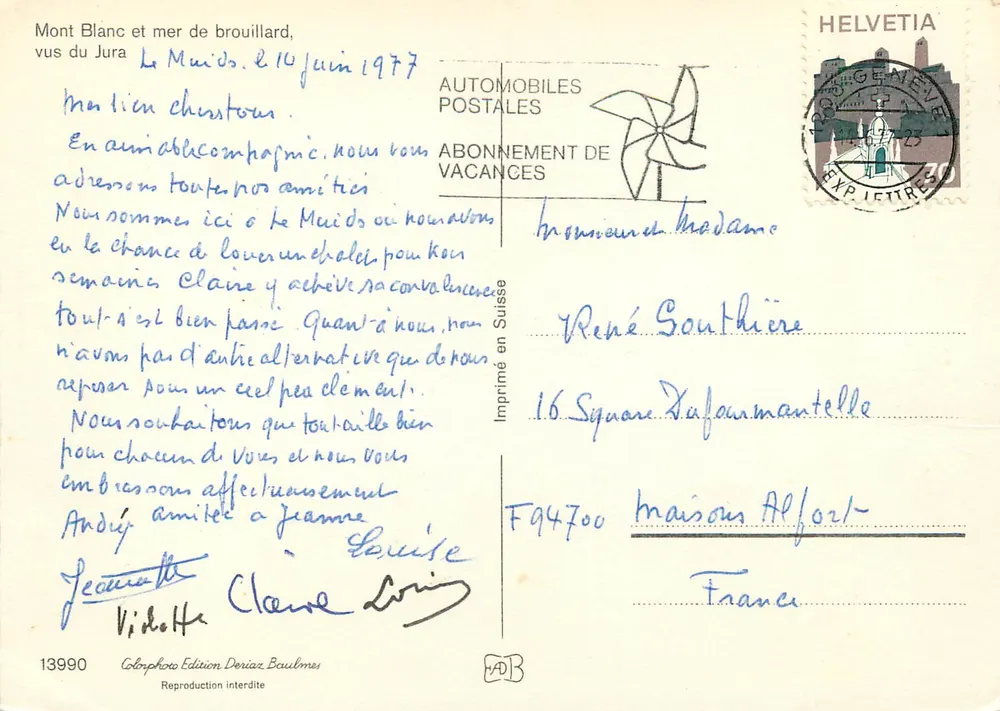 Mont Blanc und Nebelsee, gesehen vom Jura — Automobiles Postales, n°13990 - Rückseite