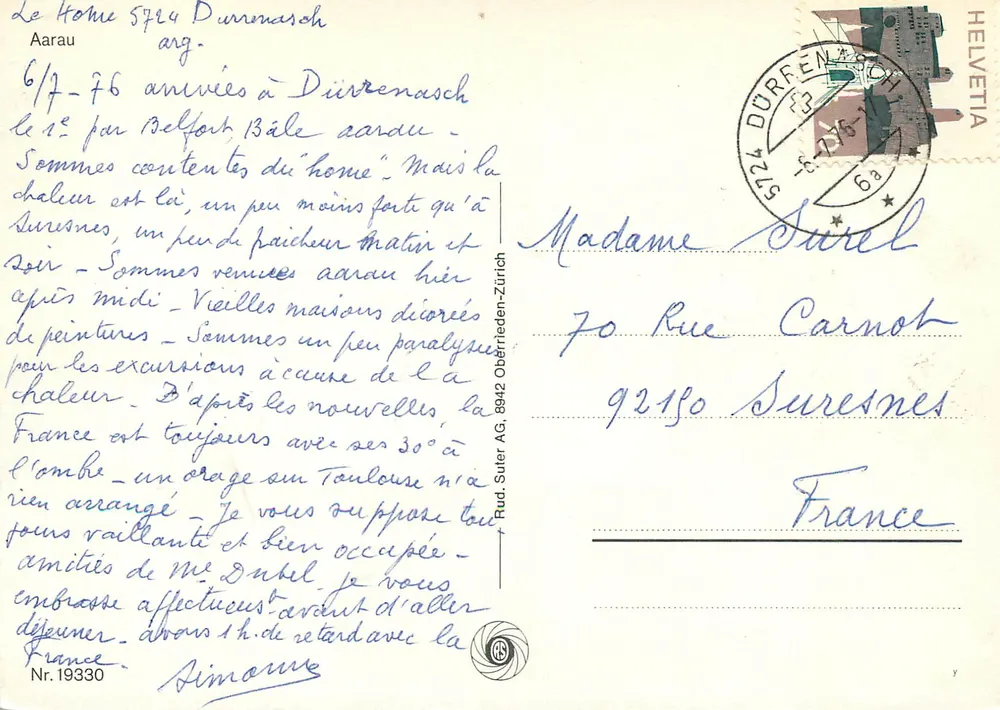 Aarau — vista panorâmica — Helvetia, n°19330 - Verso