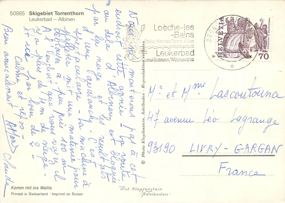 Ski-gebied Torrenthorn — Zwitserland — uitgever Klopfenstein, n° 50885 - Achterkant