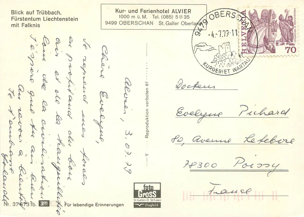 Ansicht von Trübbach, Fürstentum Liechtenstein — mit Falknis — Verlag foto GROSS, Nr. 37-673 fb - Rückseite