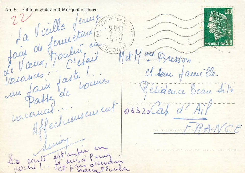 Kasteel Spiez met Morgenberghorn — Nr. 5 — Uitgever niet zichtbaar - Achterkant