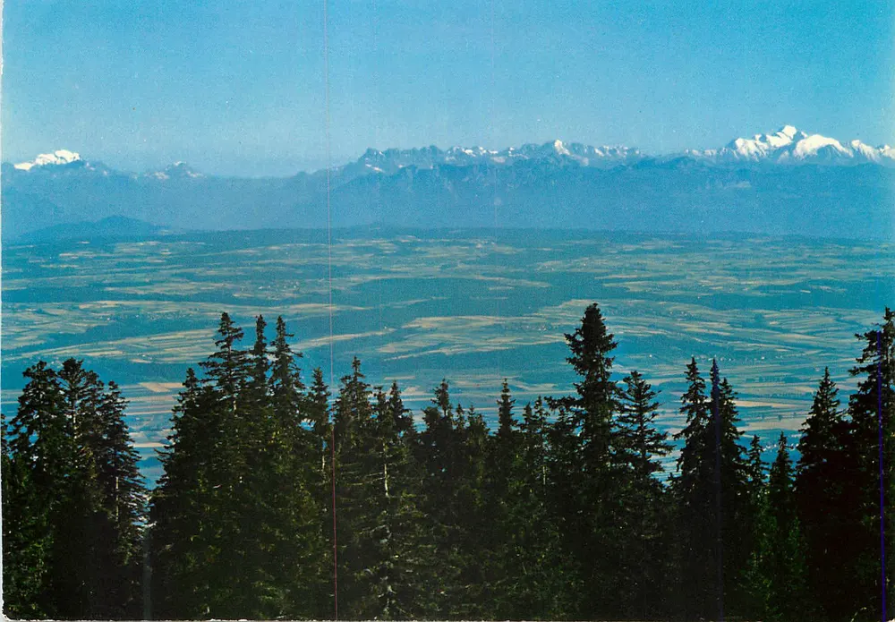 O Grand Combín, as Dentes do Meio e o Mont Blanc, vistos do Chasseron — Alt. 1611 m — Colorphoto Edição Deriaz Baublmes n°12465 - Frente