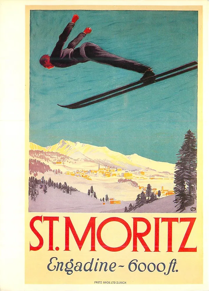 Figura acrobática de esqui — St. Moritz, Engadine — 6000 ft. — Pretz Bros. Ltd. Zurich - Frente