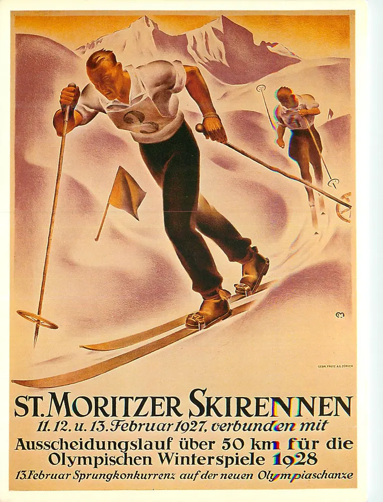 St. Moritzer Skirennen — 11.12. und 13. Februar 1927, verbunden mit den Olympischen Winterspielen 1928 — GEBR. FRETZ AG ZÜRICH - Vorderseite