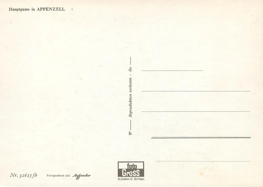 Hauptgasse em Appenzell — rua principal — Foto Gross, St. Gallen O St. Fiden, n° 32625fb - Verso