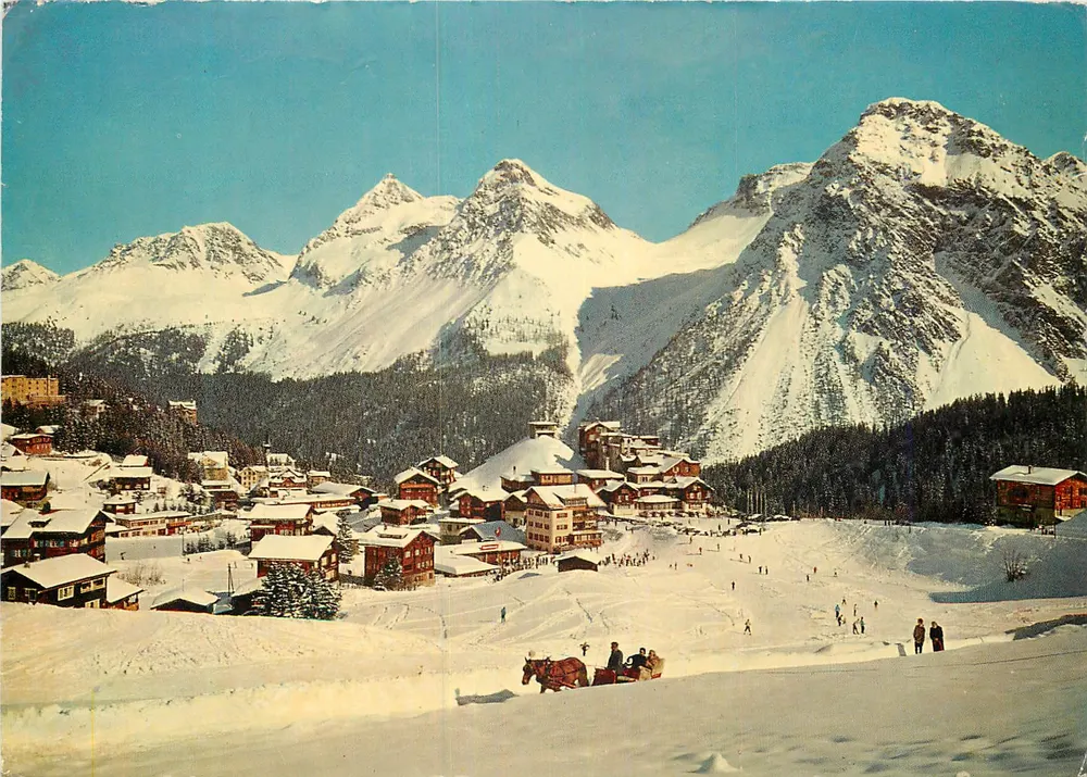 Arosa — estação de esqui nevada — Druck Engadin Press A.G. Samedan - Frente