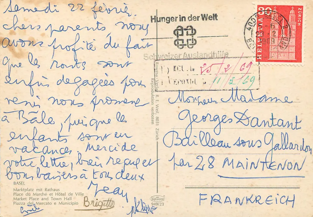 Mercado de Basel — Praça do Mercado e Prefeitura — editor Krüger n°23 - Verso