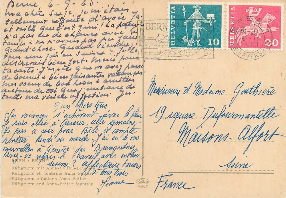 Käfigturm und Fontäne Anna-Seiler — Bern — Verlag Krüger n° 948/7 - Rückseite