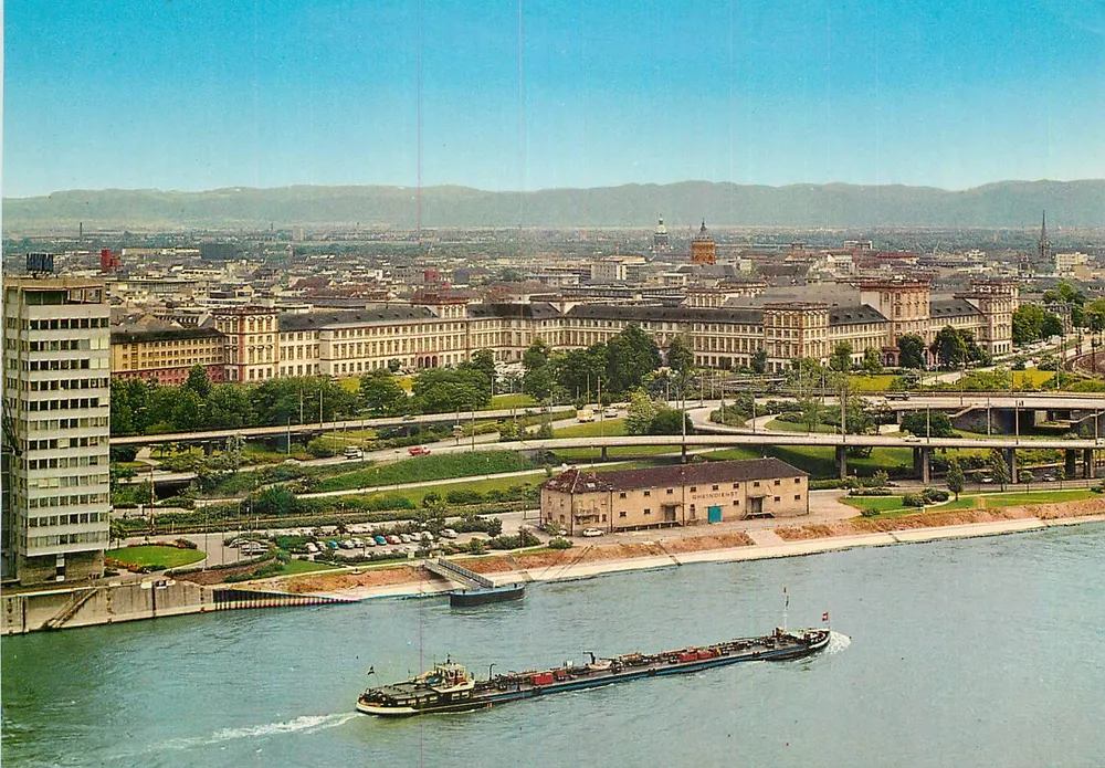 Mannheim — vista sulla città dal Reno — Andres + Co Verlag Hamburg - Recto