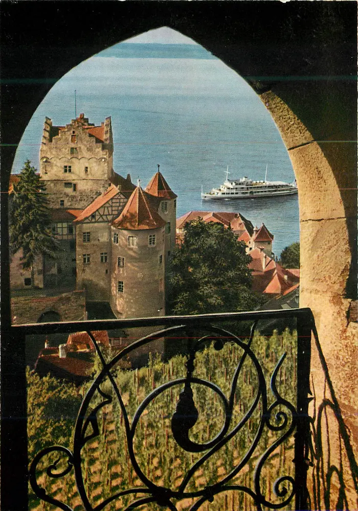 Meersburg aan het Bodensee — uitzicht vanaf een boogvormig balkon — uitgever Metz, n° 148/389 EE - Voorkant
