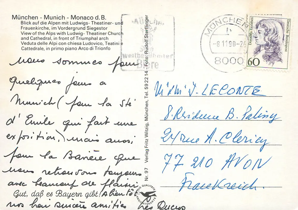München — Ansicht der Alpen mit der Frauenkirche und dem Triumphbogen — Verlag Fritz Witzig, n° 97 - Rückseite
