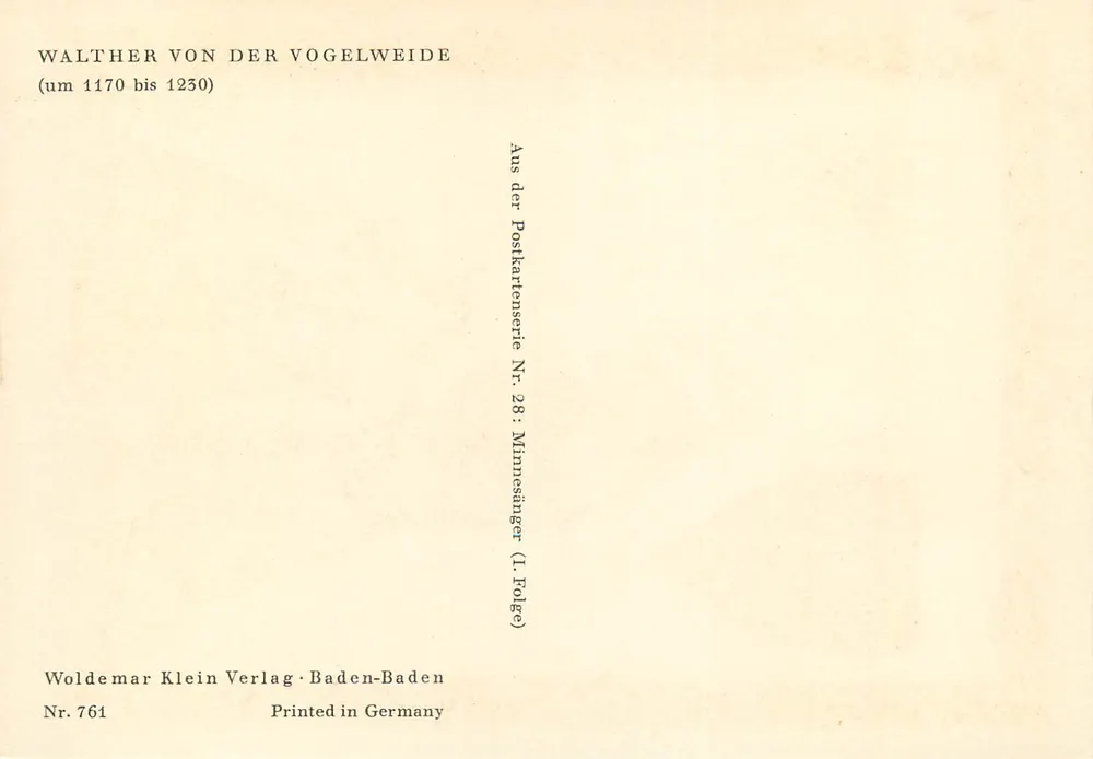 Walthéry de la Vogelweide — poeta minnesinger — Woldemar Klein Verlag, Baden-Baden, série n°28 - Verso