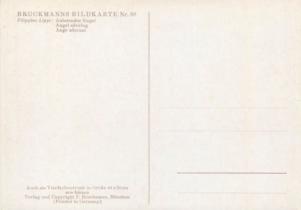 Filippino Lippi — Anjo adorando — Bruckmanns Bildkarte Nr. 88 - Verso