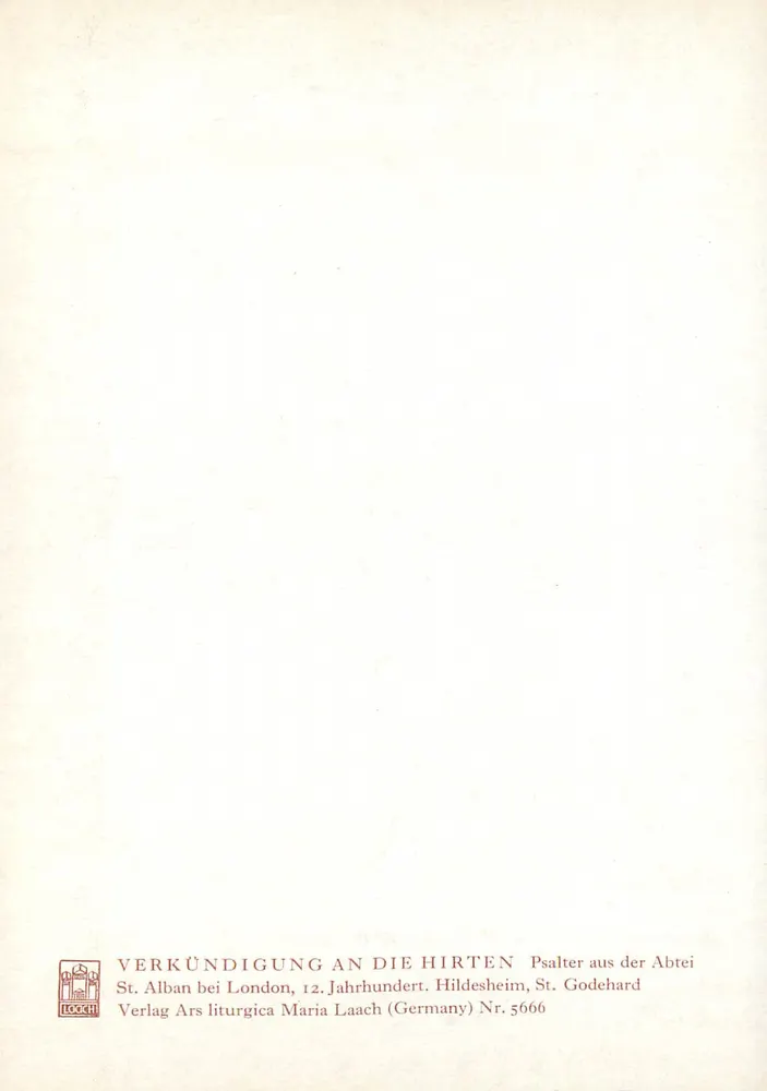 Aankondiging aan de herders — 12e eeuw — Verlag Ars liturgica Maria Laach (Duitsland) n° 5666 - Achterkant