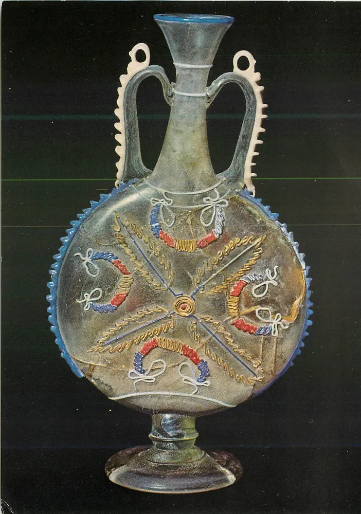 Vaso de vidro decorado — obra-prima da Werkstatt de filamentos de Colônia — editor Verlag Gebr. Mann, Berlim, n° 125 - Frente
