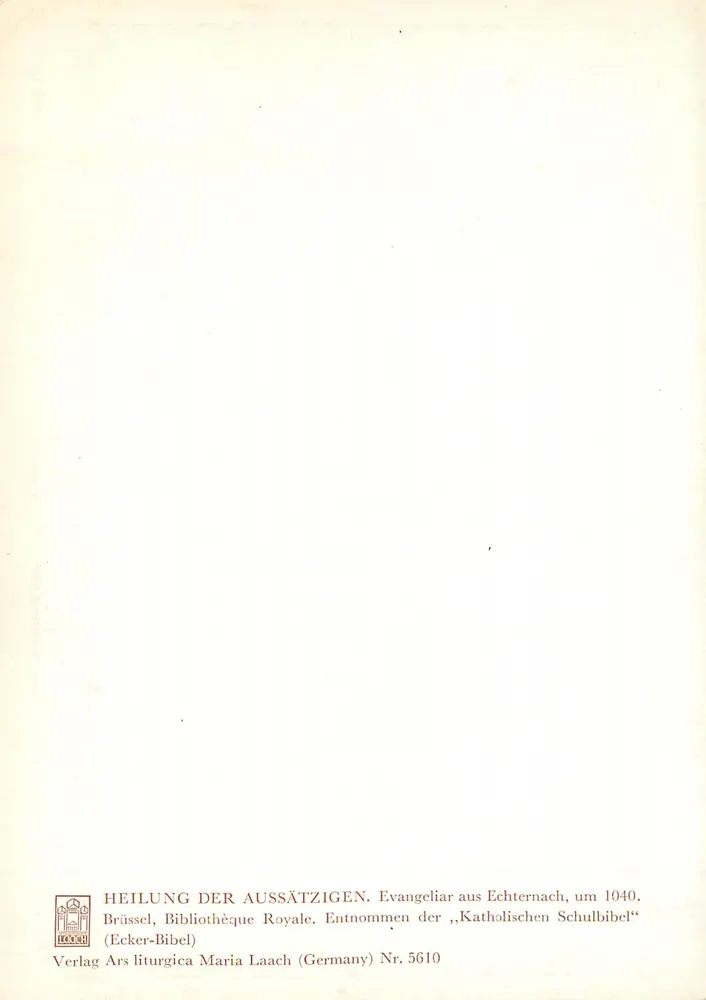 Curando os Leprosos — Evangelho de Echternach, cerca de 1040 — Verlag Ars liturgica Maria Laach, n° 5610 - Verso