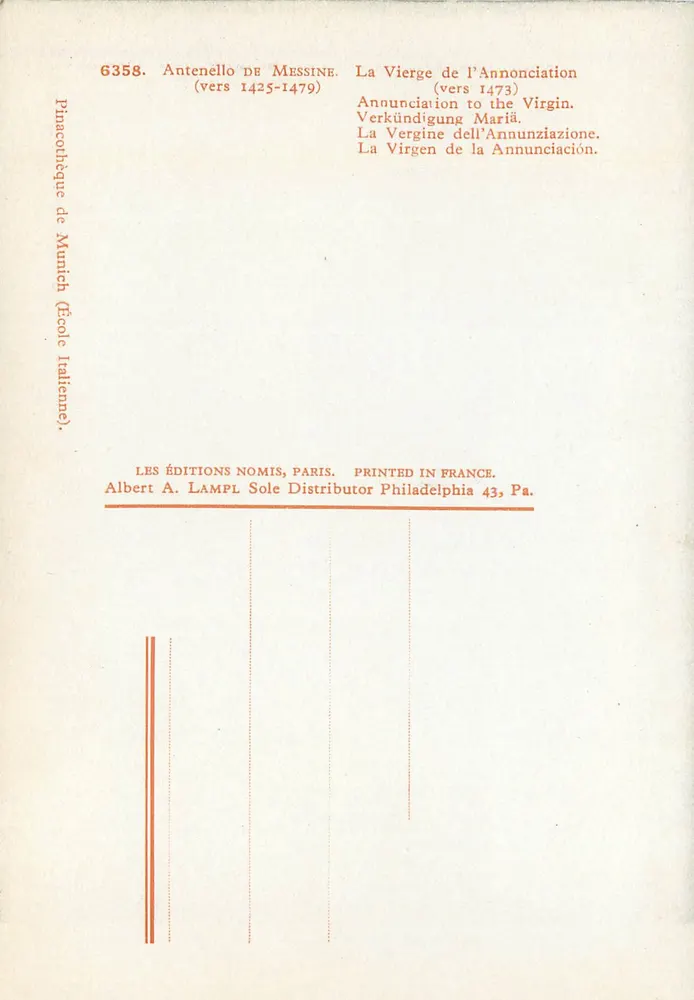 A Virgem da Anunciação — Antenello de Messina (cerca de 1425-1479) — Les Éditions Nomis, Paris - Verso