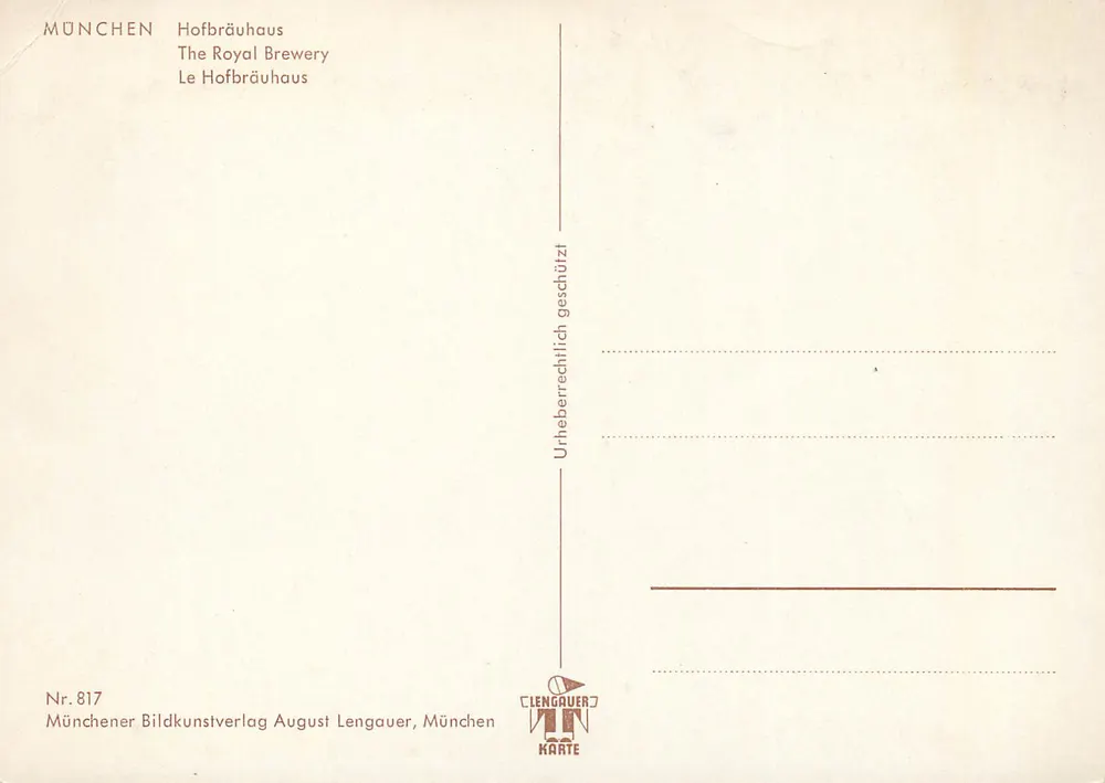 Munique — Hofbräuhaus — Münchener Bildkunstverlag August Lengauer - Verso