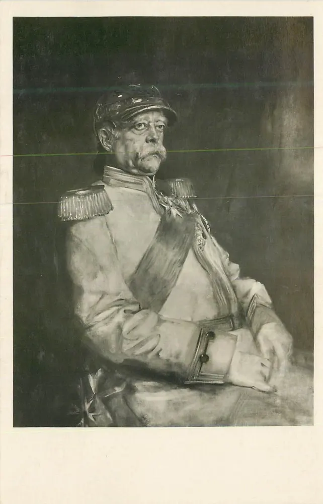 Först-Bismarck w mundurze cugierowym — fotografia Franz v. Lenbach — wydana przez Kunst- und Verlagsanstalt Martin Herpich, München - Awers