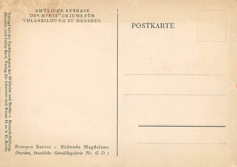 Magdalena ajoelhada — Pompeo Batoni — Edição oficial do Ministério da Instrução Pública de Dresden - Verso