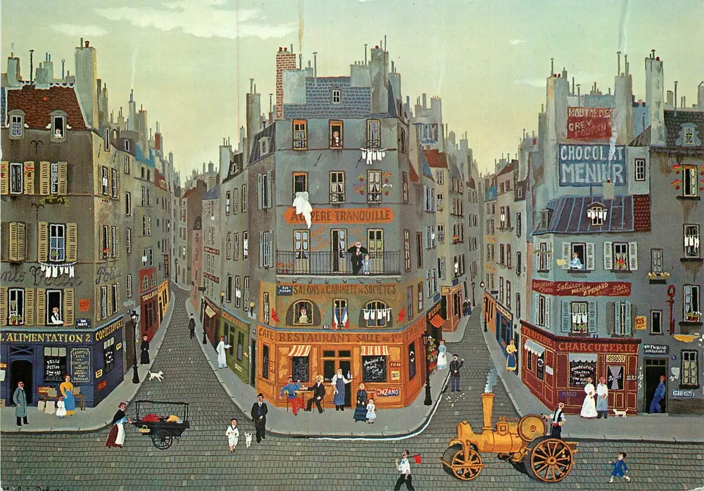 Visão de uma rua parisiense — Au Père Tranquille — Verlag L. Däbritz, München - Frente