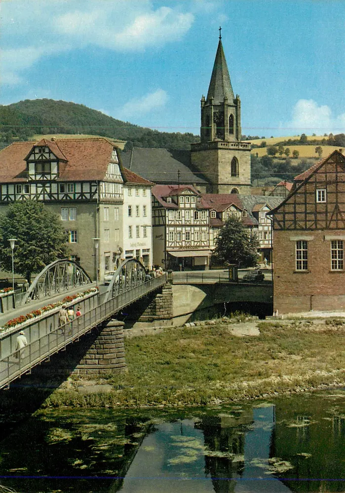 Rotenburg an der Fulda — vista do ponte e da igreja — editor Schöning & Co., Lübeck - Frente