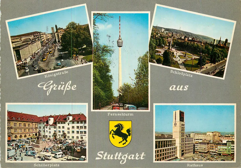 Stuttgart — Königstraße, Fernsehturm, Schloßplatz, Schillerplatz, Rathaus — editor Krüger, n° 939/10 - Frente
