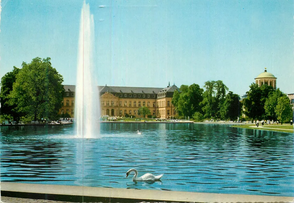 Fonte e cisne no lago de Stuttgart — editor Krüger, N° 41 - Frente
