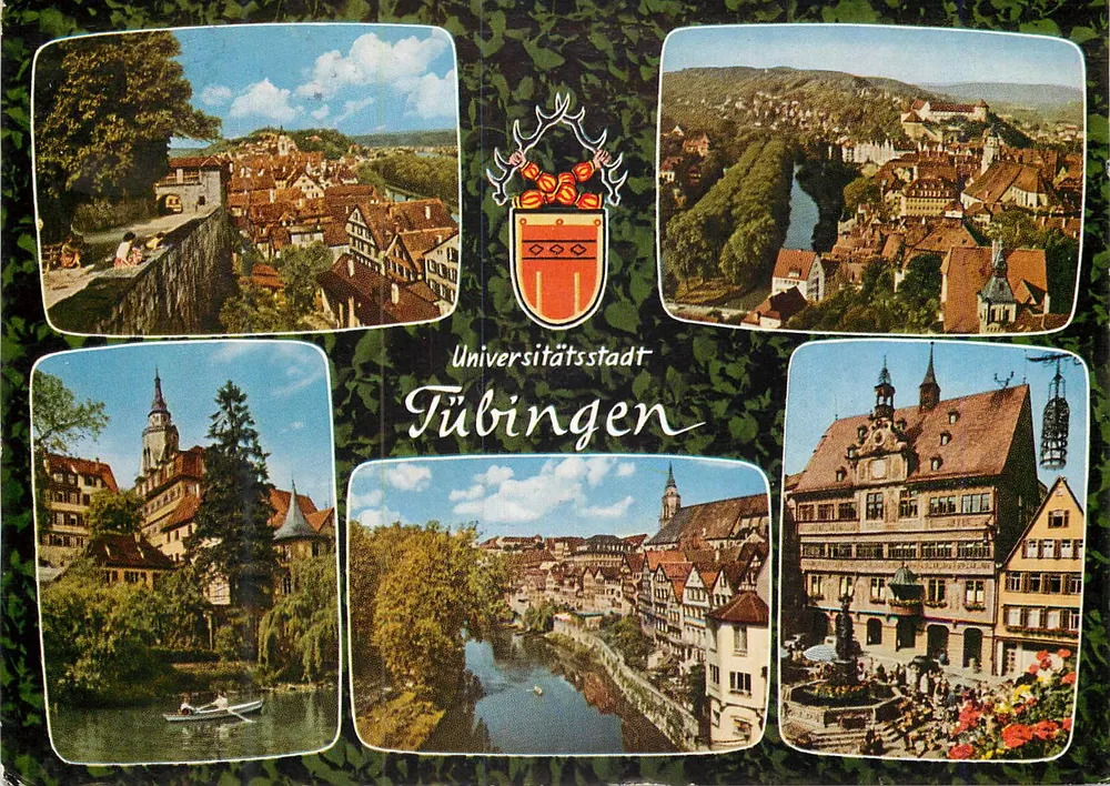 Ciudad universitaria de Tübingen — vista panorámica y monumentos — editor Gebr. Metz, n.º 541/110 - Anverso