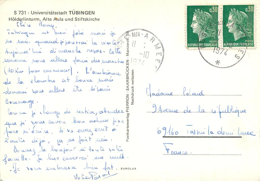 Tübingen — Höllelnturm, Alte Aula und Stiftskirche — Postkartenverlag PIERRON - Verso