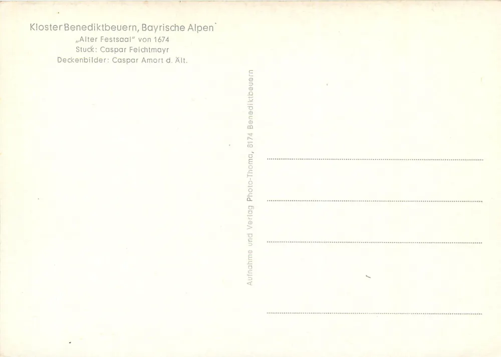 Kloster Benediktbeuern — Alter Festsaal — Photo-Thoma, Benediktbeuern - Verso
