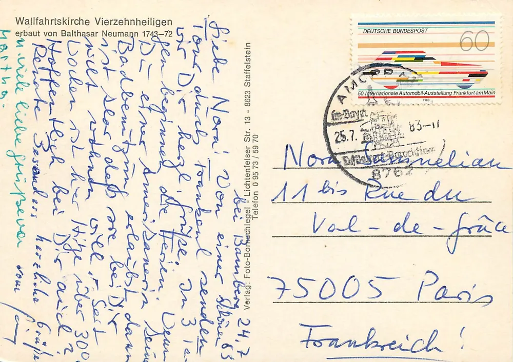 Wallfahrtskirche Vierzehnheiligen — edifício barroco — Verlag Foto-Bornschlegel, 1983 - Verso