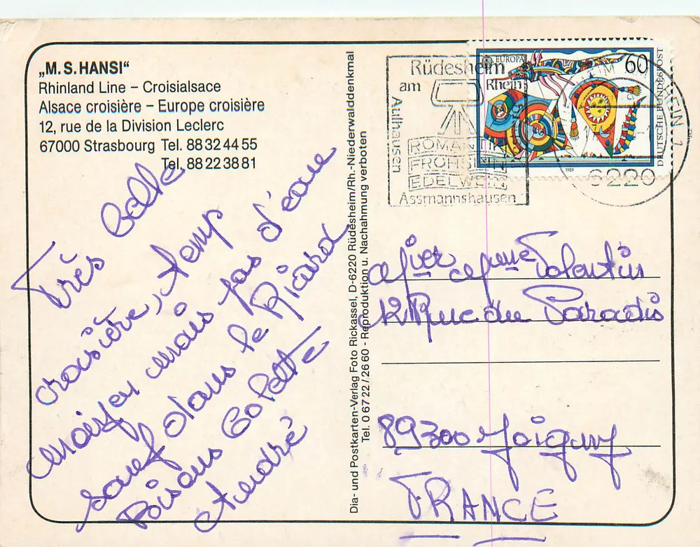 M.S. HANSI — Cruzeiro pelo rio Reno — editor Dia-und Postkarten-Verlag - Verso