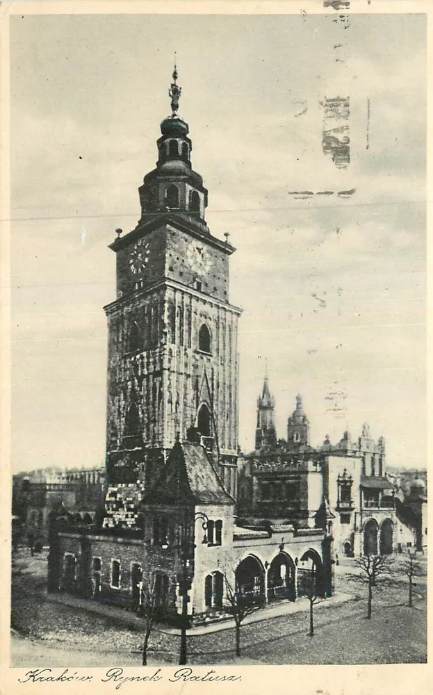 Kraków Rynek Ratusza — vista do mercado e da torre da cidade — editor AKROPOL, n°183 - Frente