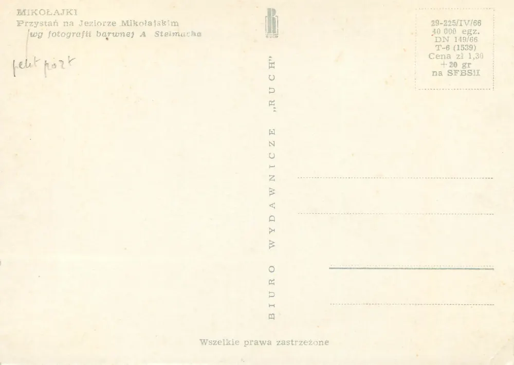 Mikolajki — Docas no Lago Mikołajski — Biuro Wydawnicze „Ruch” - Verso